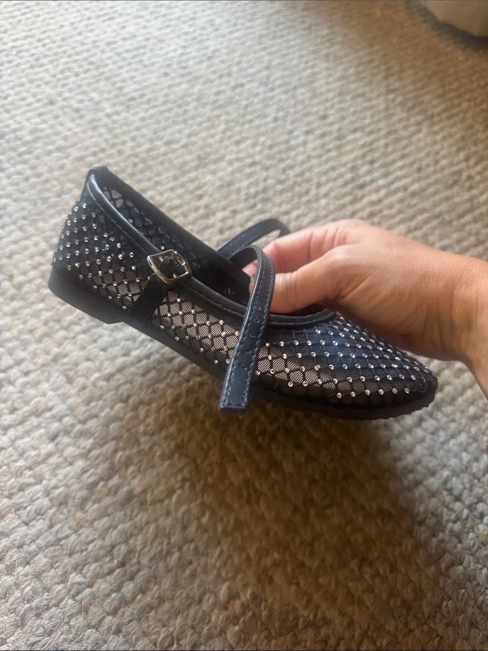 Girls Black Shoes with Sparkle Accent